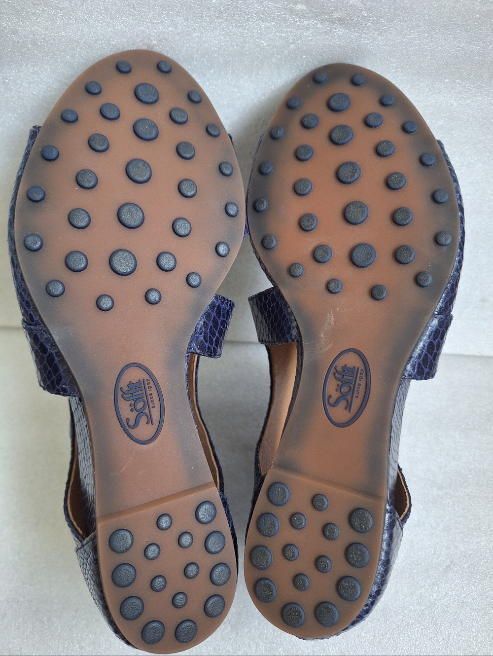 NWOB Sofft Navy Blue Snakeskin Print Back Zip Sandals 8.5M 1096463 - Picture 9 of 10